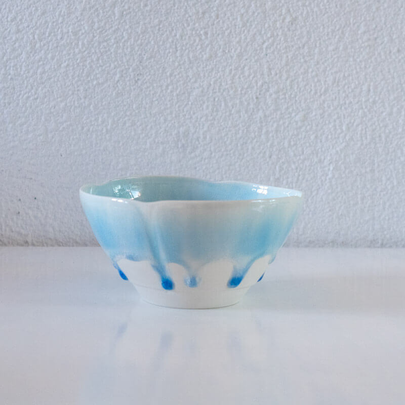 藤内紗恵子 花楕円 鉢 青
