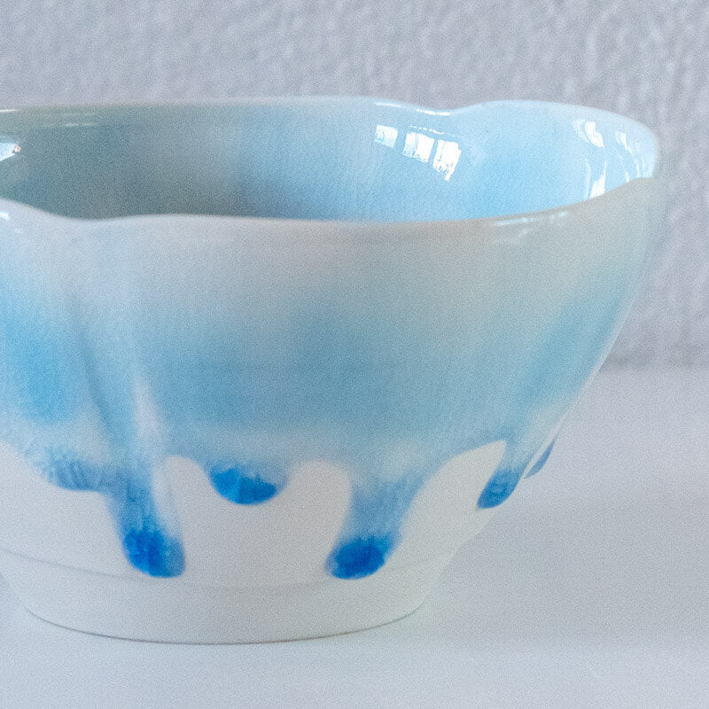 藤内紗恵子 花楕円 鉢 青