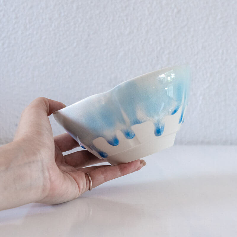 藤内紗恵子 花楕円 鉢 青