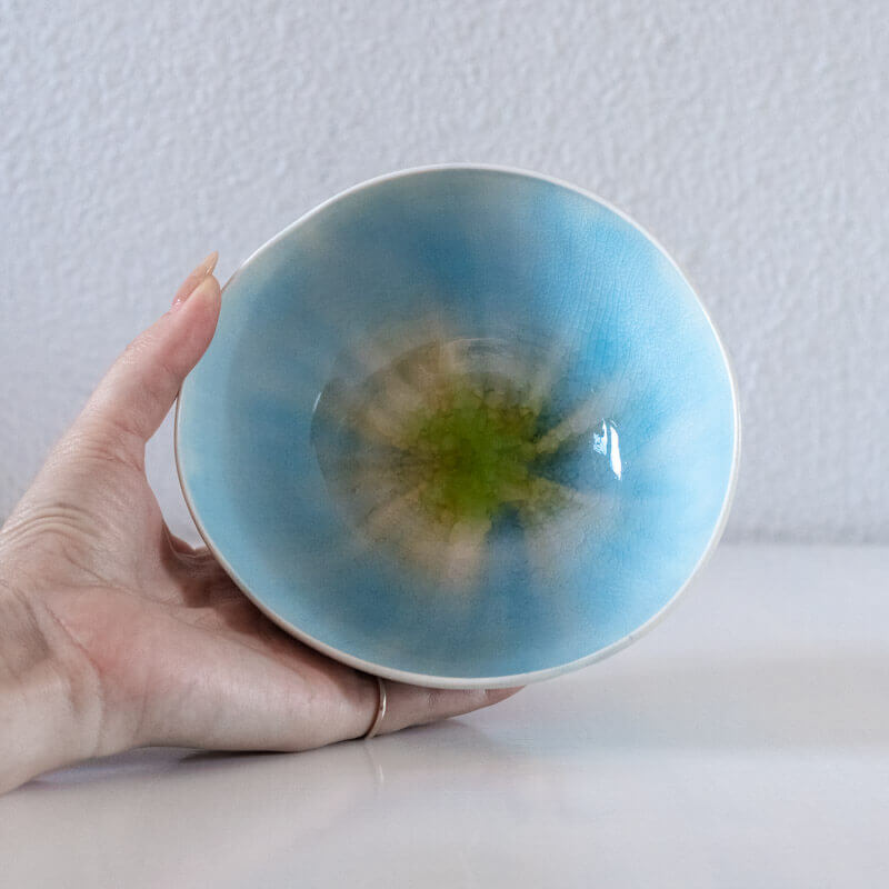 藤内紗恵子 花楕円 鉢 青