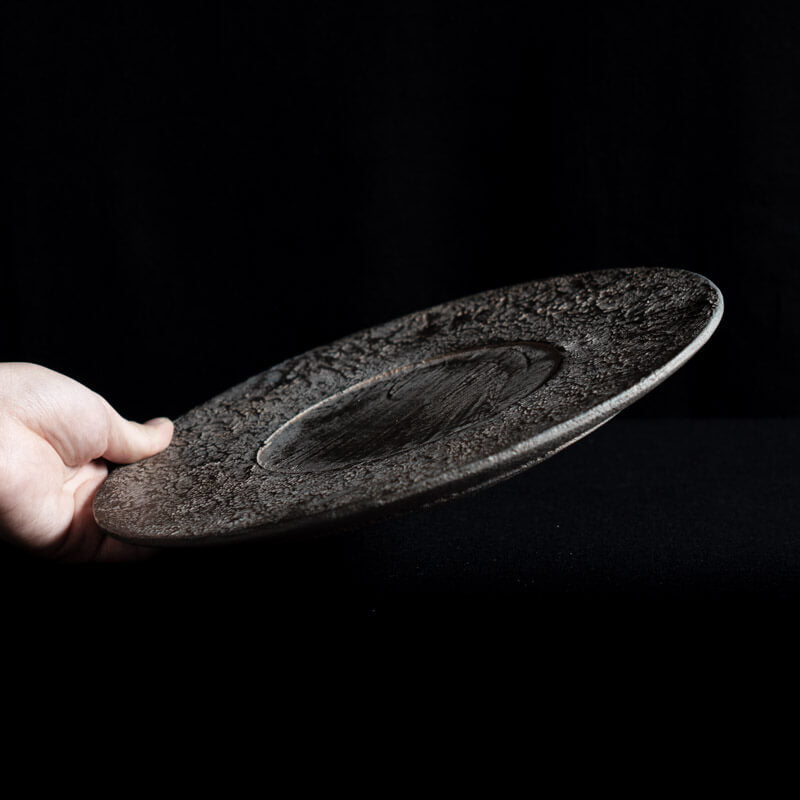 FUNAKI Tomohito flat rim plate 24cm rust lacquer B
