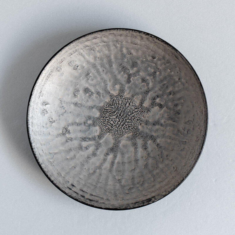 芳賀稔 黒銀 浅鉢 21cm