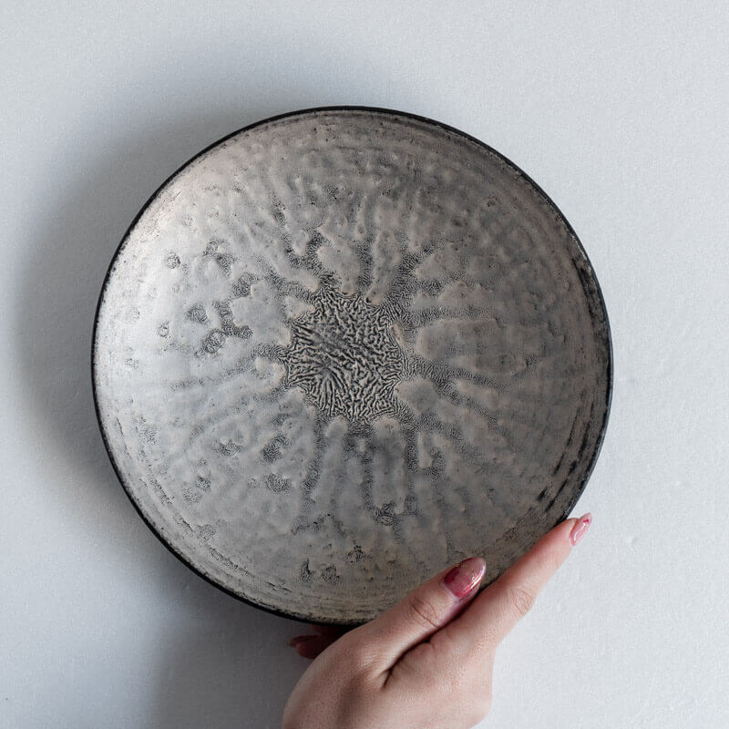 Haga Minoru Black & Silver Shallow Bowl 21cm