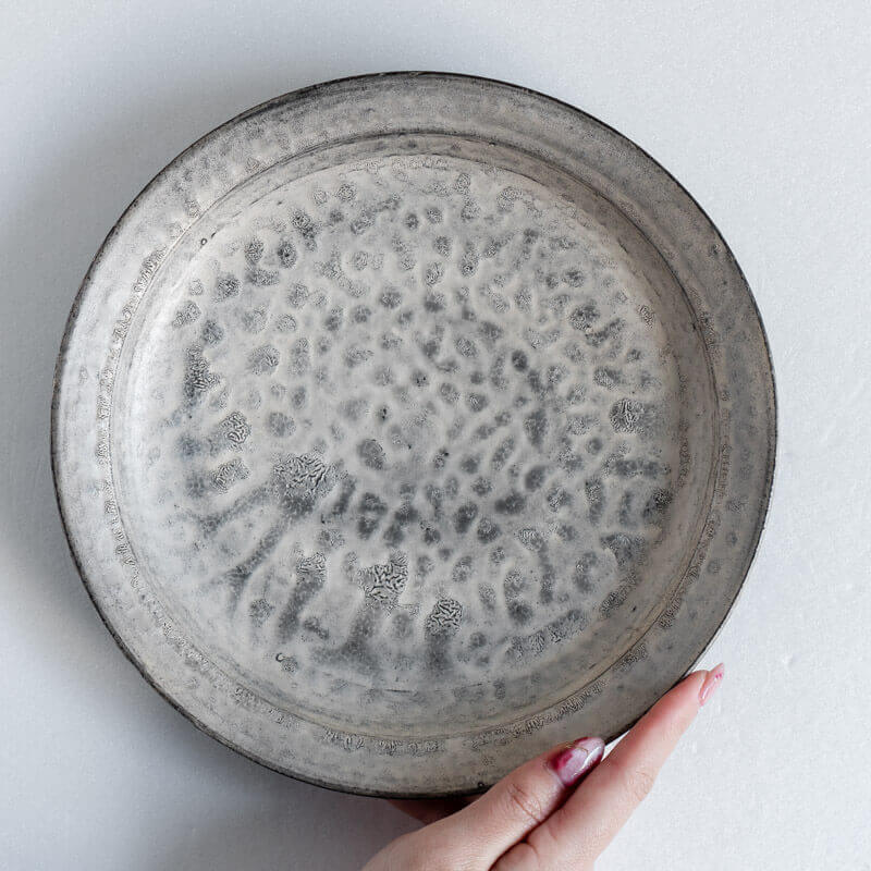 芳賀稔 黒銀 リム浅鉢 22cm