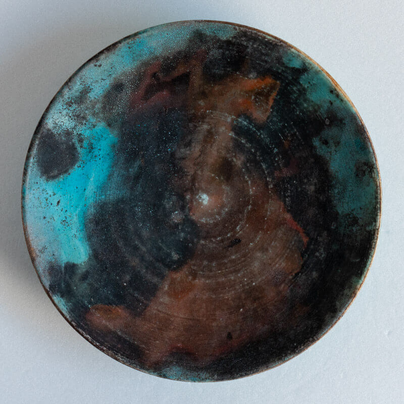 芳賀稔 埋め焼き 青 浅鉢 22cm B
