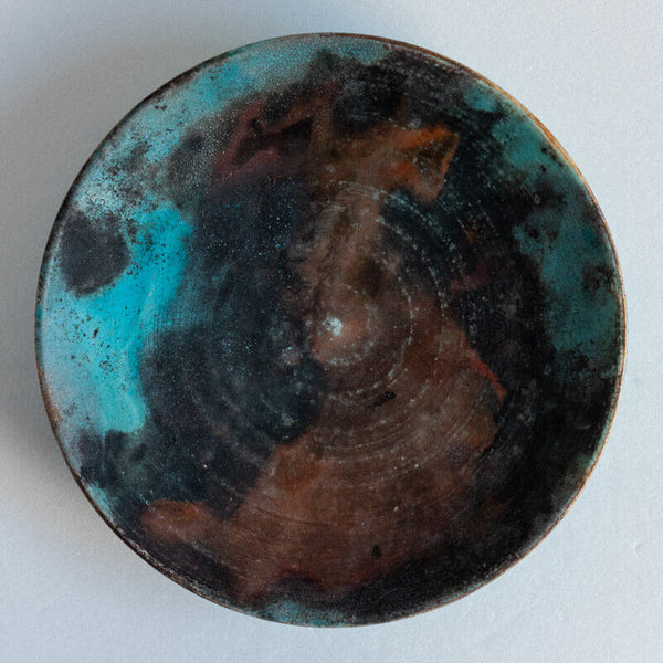 芳賀稔 埋め焼き 青 浅鉢 22cm B