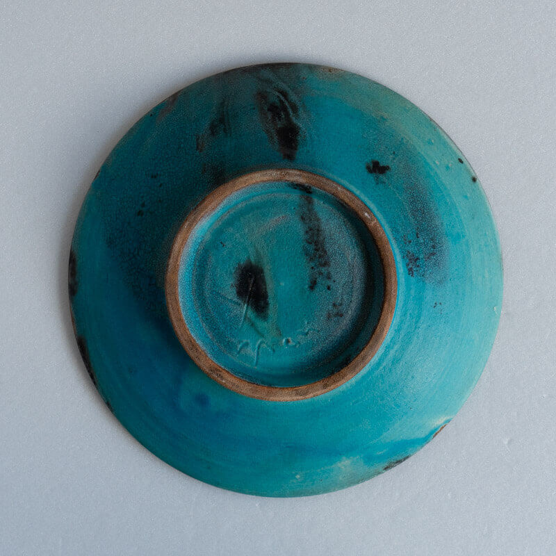 芳賀稔 埋め焼き 青 浅鉢 22cm B