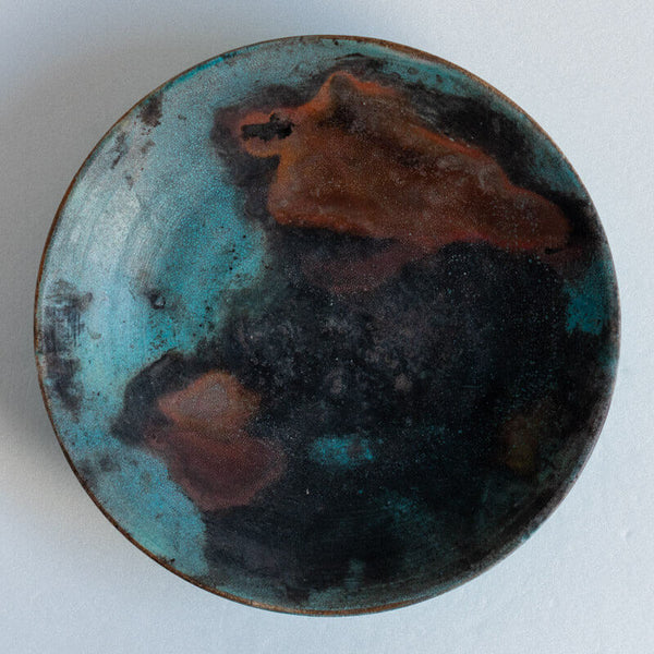 芳賀稔 埋め焼き 青 浅鉢 22cm C