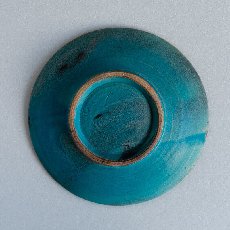 陶板 芳賀稔 埋め焼き 青 浅鉢 22cm C – うつわ屋まほろ