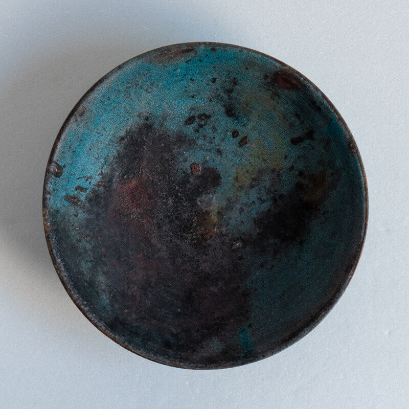 芳賀稔 埋め焼き 青 鉢 20cm A