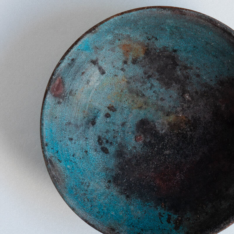 芳賀稔 埋め焼き 青 鉢 20cm A