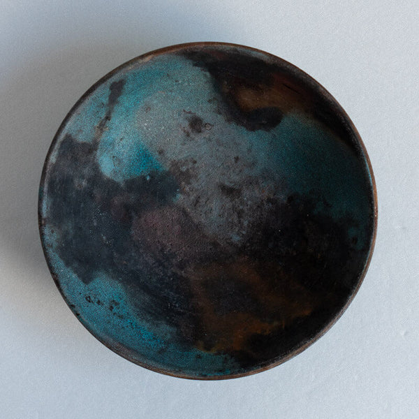 芳賀稔 埋め焼き 青 鉢 20cm B