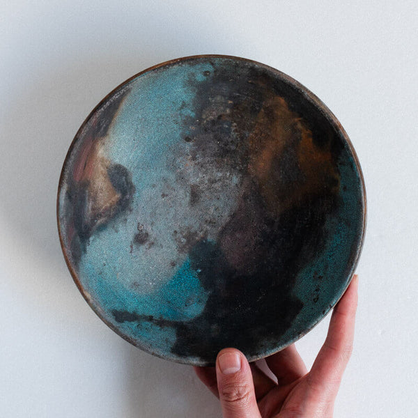 芳賀稔 埋め焼き 青 鉢 20cm B