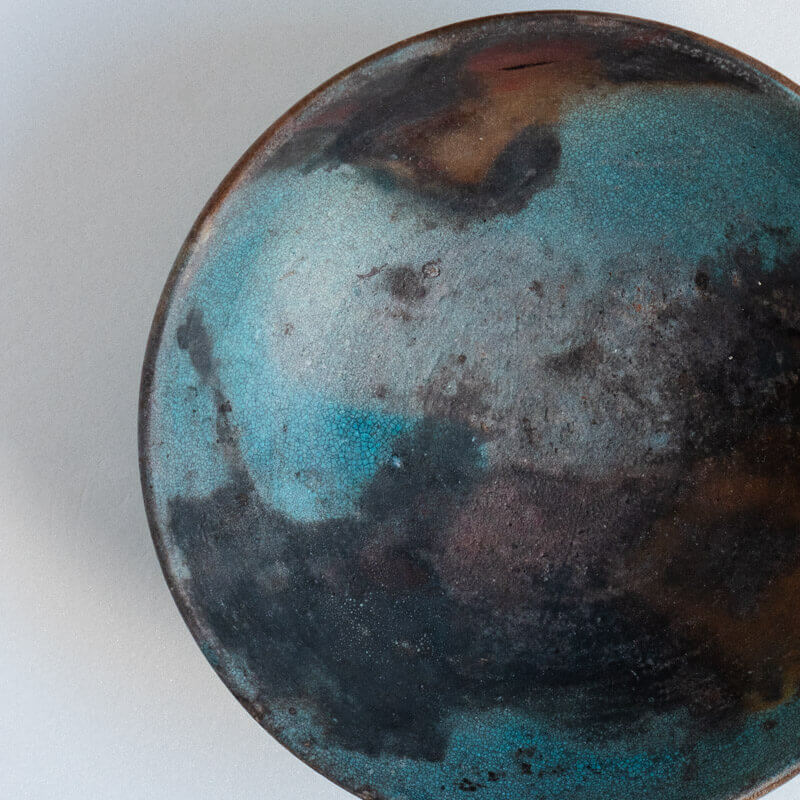 芳賀稔 埋め焼き 青 鉢 20cm B
