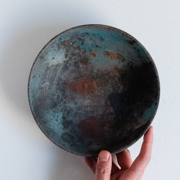 芳賀稔 埋め焼き 青 鉢 20cm C