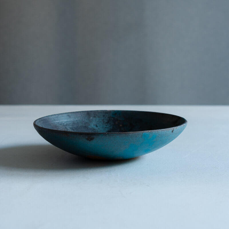 芳賀稔 埋め焼き 青 鉢 20cm C