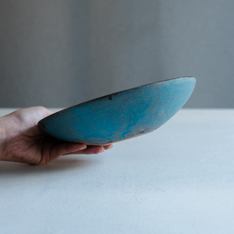 芳賀稔 埋め焼き 青 鉢 20cm C