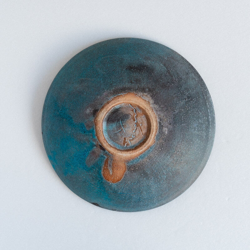 芳賀稔 埋め焼き 青 鉢 20cm C