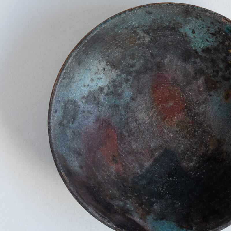 芳賀稔 埋め焼き 青 鉢 20cm C