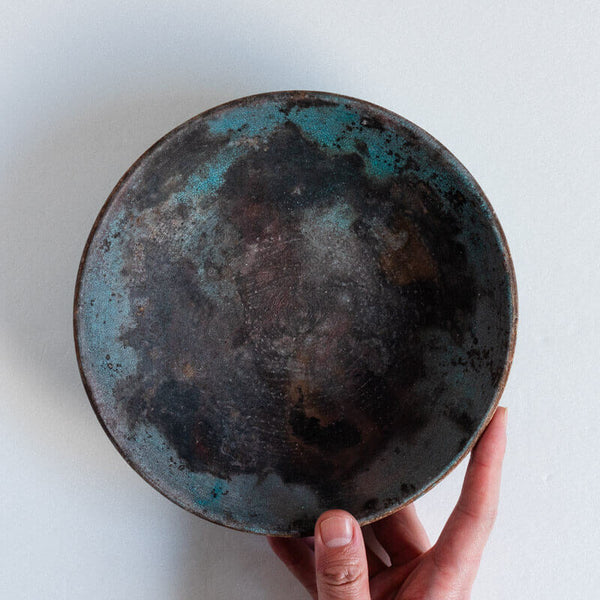 芳賀稔 埋め焼き 青 鉢 20cm D