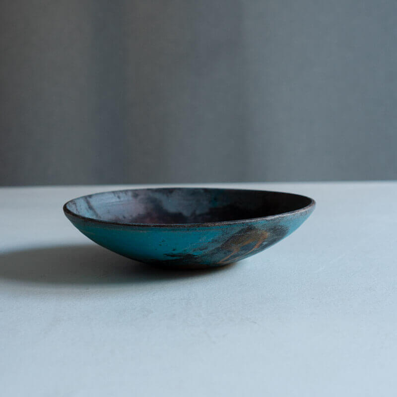 芳賀稔 埋め焼き 青 鉢 20cm D