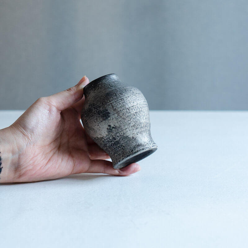 芳賀稔 埋め焼き 銀 小壺 B