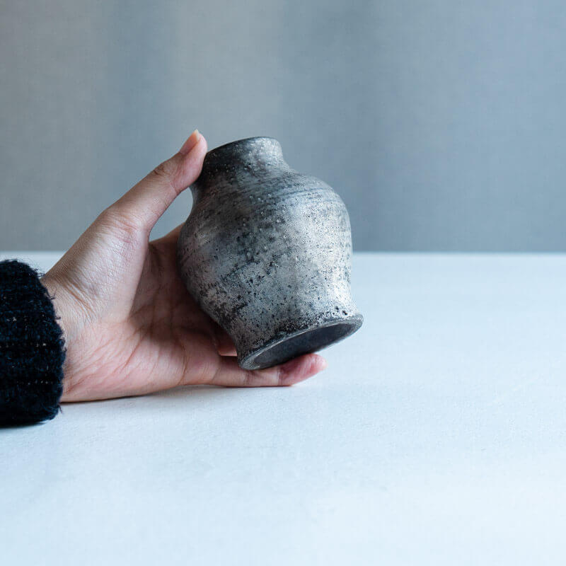 Haga Minoru: Buried Raku Small Jar, Silver, D