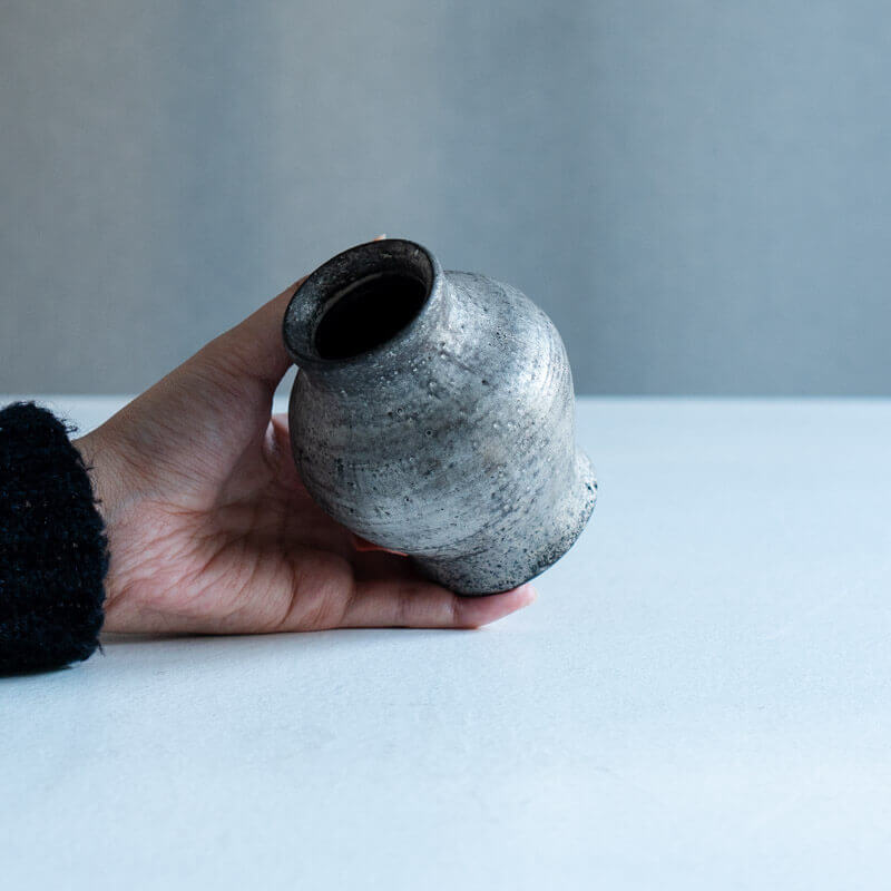 Haga Minoru: Buried Raku Small Jar, Silver, D