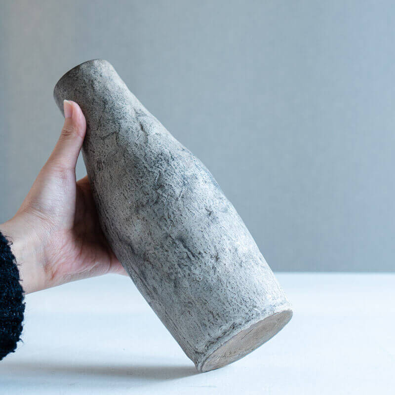 HAGA Minoru Buried Firing Silver Flower Vase A