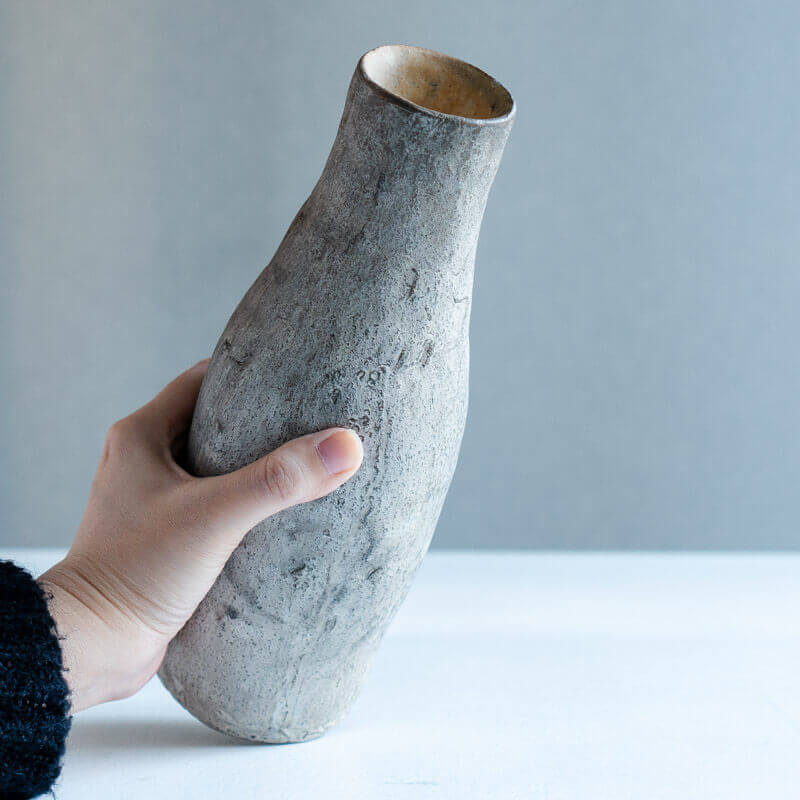 HAGA Minoru Buried Firing Silver Flower Vase A