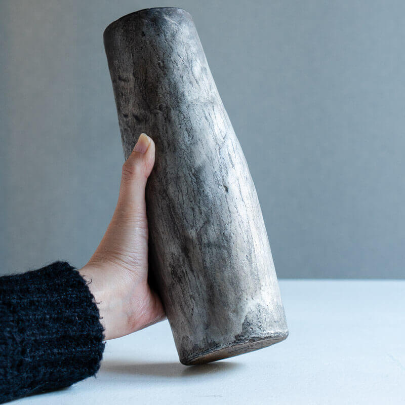 Haga Minoru: Buried-Fired Silver Flower Vase C
