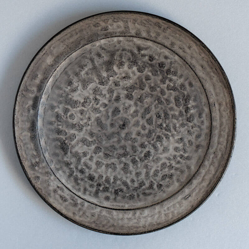 Haga Minoru Black and Silver Rimmed Plate 25cm B