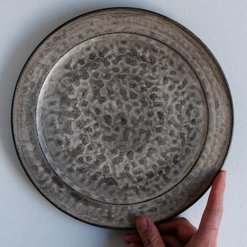 Haga Minoru Black and Silver Rimmed Plate 25cm B