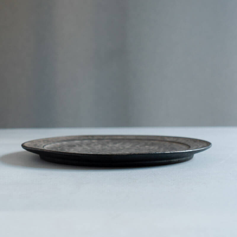 Haga Minoru Black and Silver Rimmed Plate 25cm B
