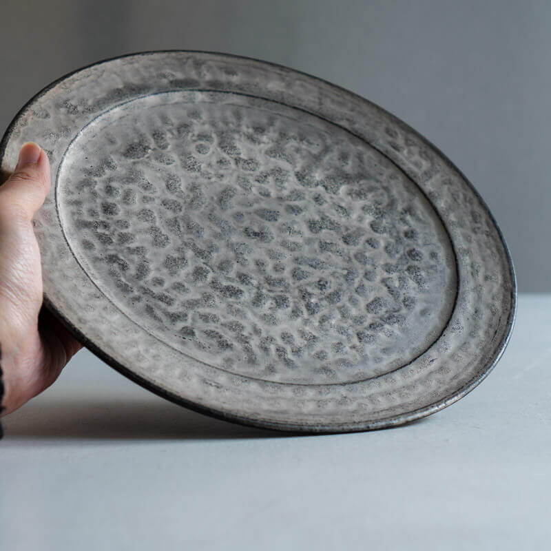 Haga Minoru Black and Silver Rimmed Plate 25cm B