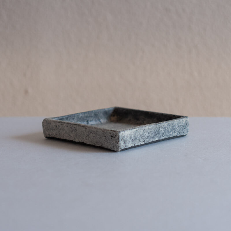 Kajiwara Taeko, White Slip, Black, Square Plate with Raised Rim, Hime
