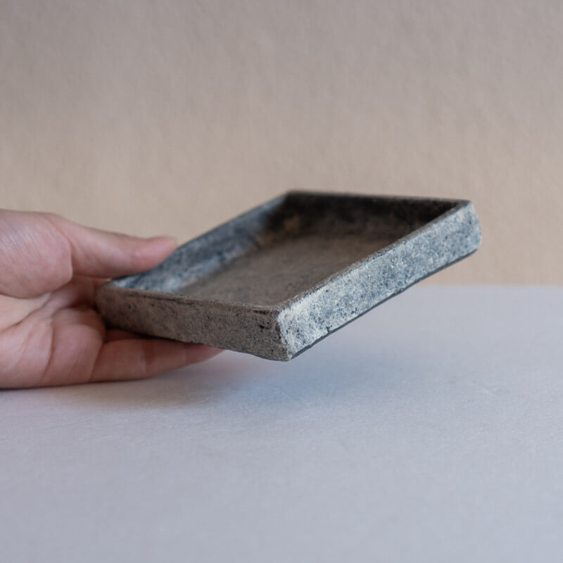 Kajiwara Taeko, White Slip, Black, Square Plate with Raised Rim, Hime