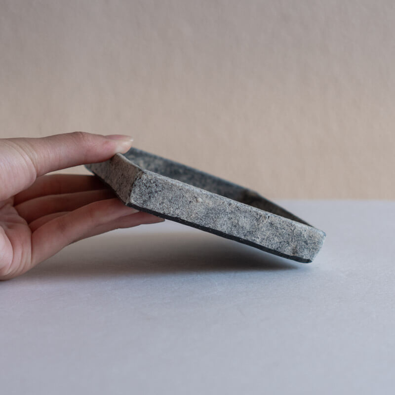 Kajiwara Taeko, White Slip, Black, Square Plate with Raised Rim, Hime