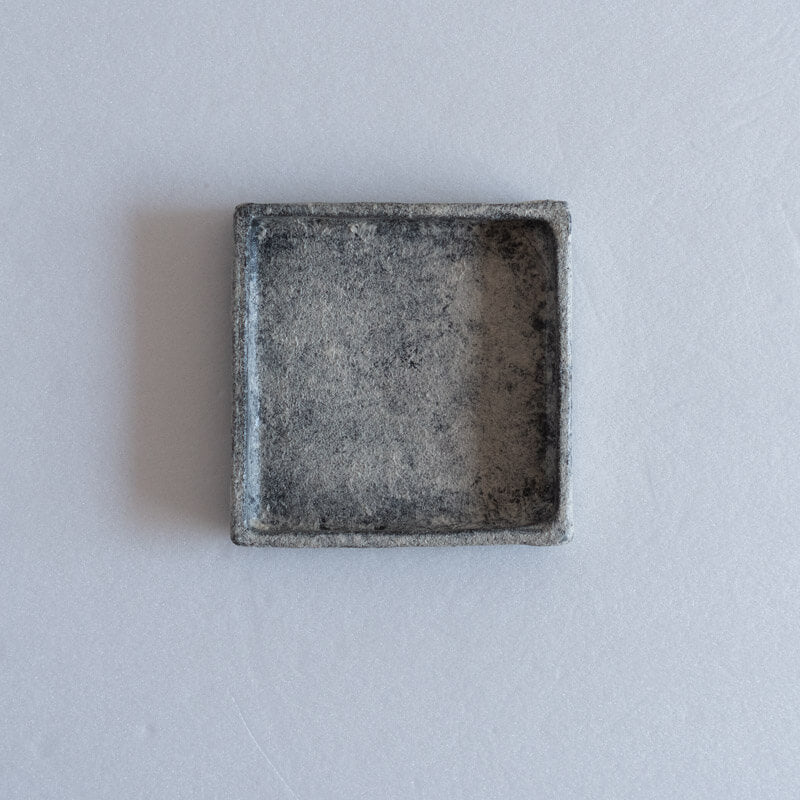 Kajiwara Taeko, White Slip, Black, Square Plate with Raised Rim, Hime
