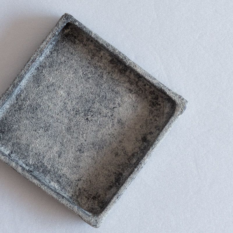 Kajiwara Taeko, White Slip, Black, Square Plate with Raised Rim, Hime