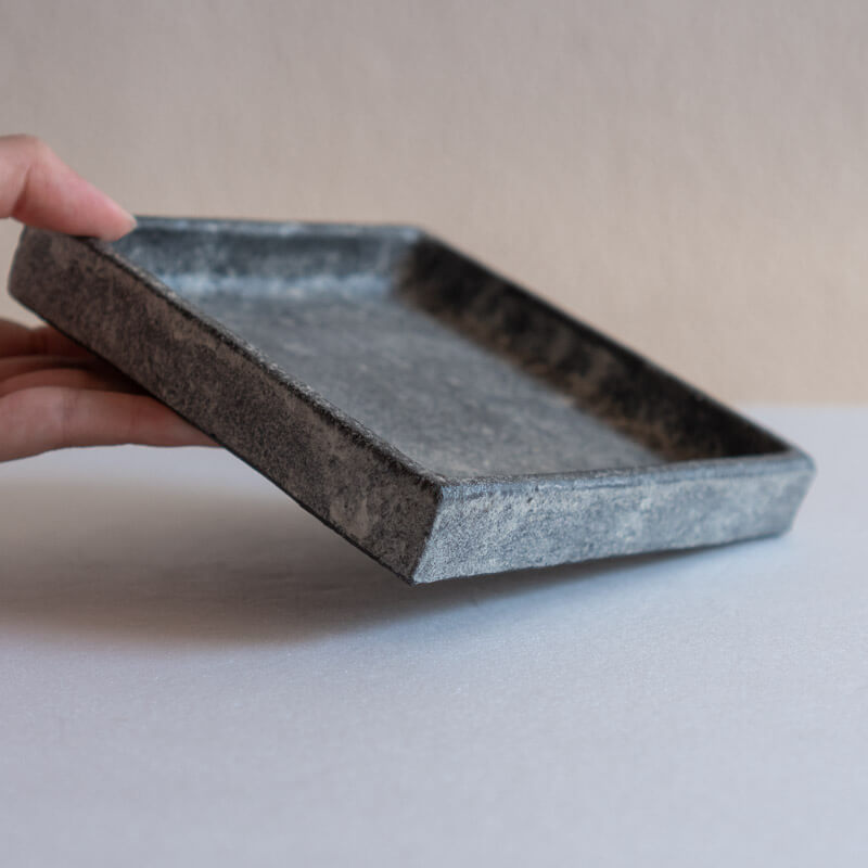 Taeko Kajiwara Black Kohiki Square Plate with Rim 13.5cm