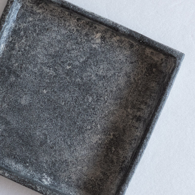 Taeko Kajiwara Black Kohiki Square Plate with Rim 13.5cm