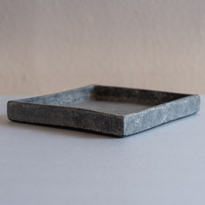 Kajiwara Taeko, White Glaze, Black, Square Plate with Rim, Medium
