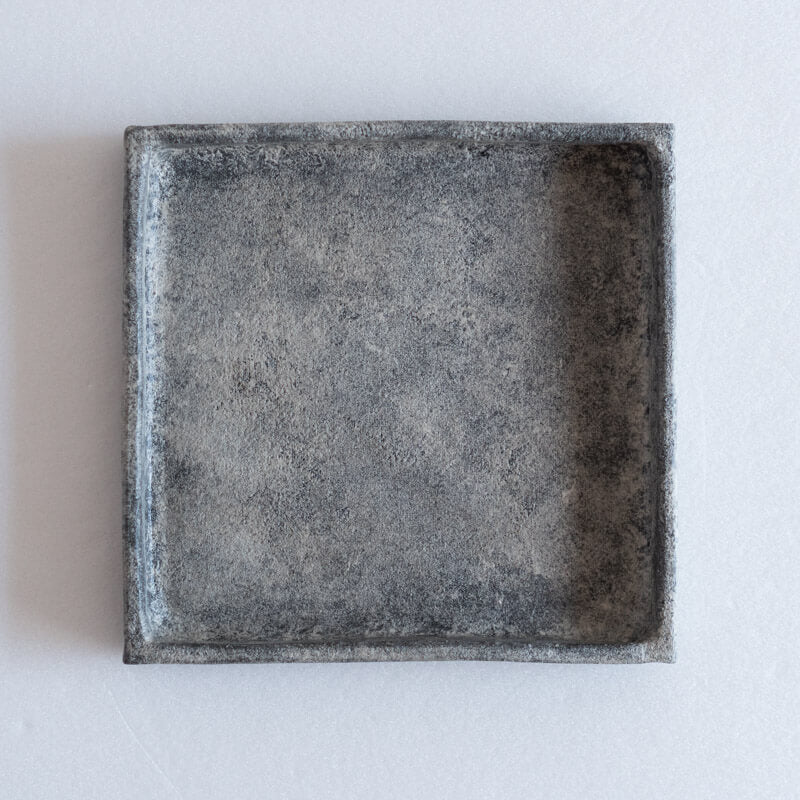 Kajiwara Taeko, White Glaze, Black, Square Plate with Rim, Medium