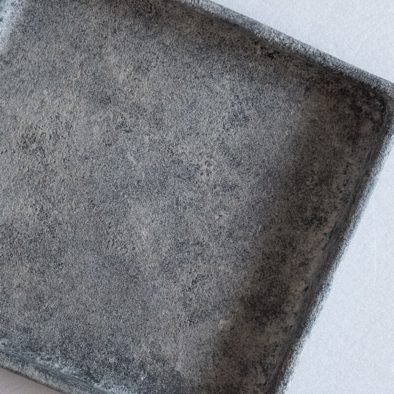 Kajiwara Taeko, White Glaze, Black, Square Plate with Rim, Medium
