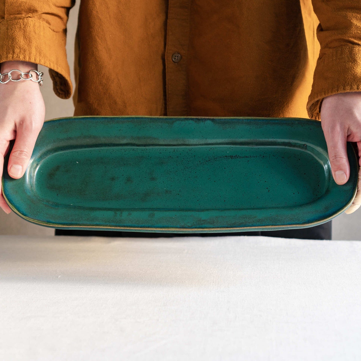 Yukiko Nagahama - Extra Long Plate, Green