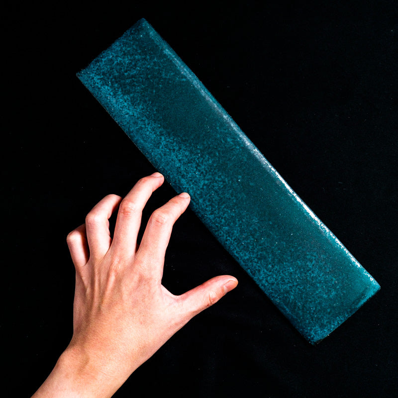 山森萌子（八十舎） 青緑釉 板角皿 32cm